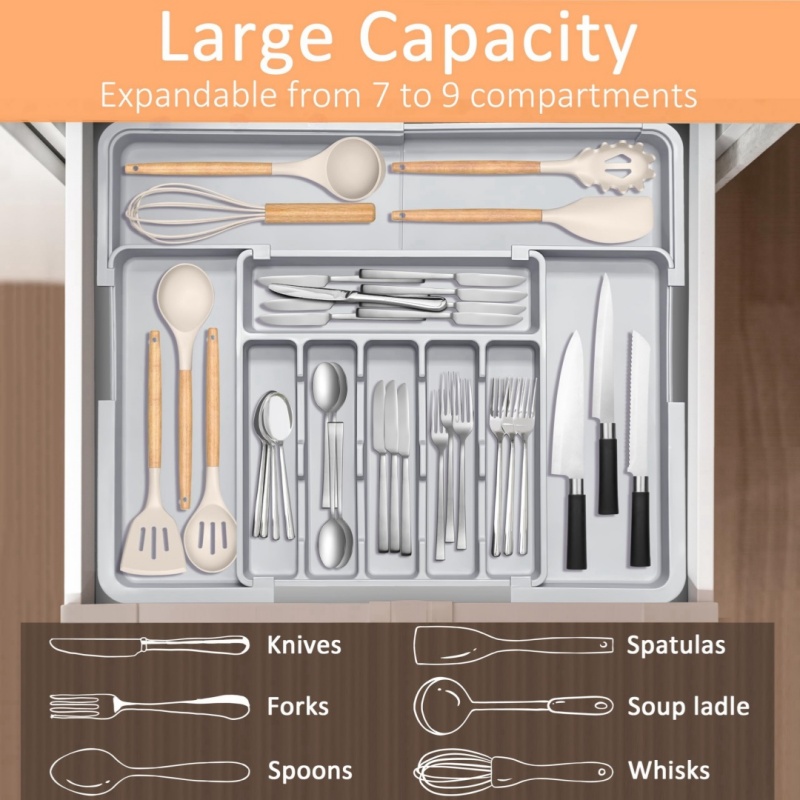 Kitchen Appliances Large - Grey Expandable Kitchen Utensil Drawer Organizer,